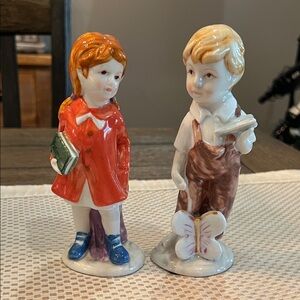 Vintage Hand Painted Porcelain Boy and Girl Figurines Numbered 208 & 243